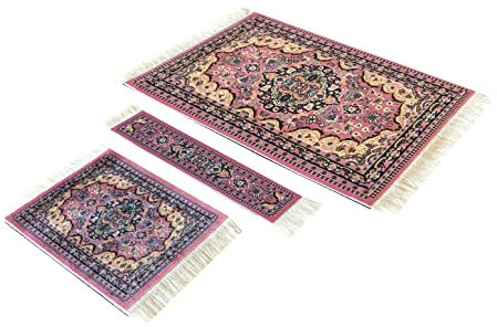 Samsrainbow Carpet Mouse Mat Set Coaster and Bookmark Office Accessories Oriental Mini Carpet Computer Accessories (Pink)