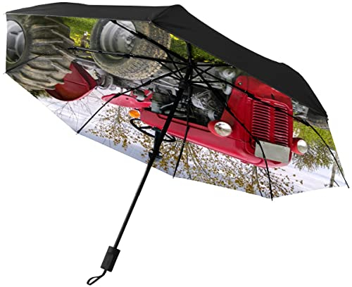 GISPOG Automatischer faltbarer Regenschirm, Bauernhof-Traktor, Wiese, wasserdicht, kompakt, Sonnen- und Regenschirme, einfarbig, Einheitsgröße