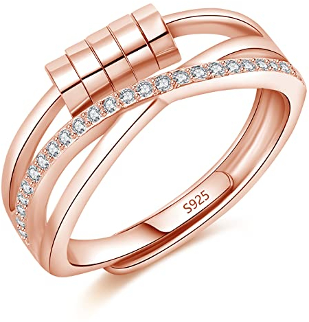 Kamise Silber Anxiety Ring, 925 Sterling Silber Angst Damen Ringe, Offen Einstellbar Anti-Anxiety Stressring Dekompressionsringe Rose Gold, Unendlichkeit Fidget Spinner Ring Stimmungsring Zappelring