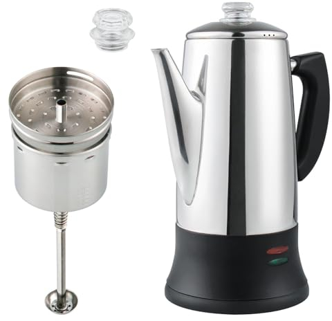 APOXCON Electric Coffee Percolator Stainless Steel Coffee Maker with Two Heat Resistant Tough Glass Clear Brew Progress Knob Classic Look Keep Warm & Cordless Serving Coffee Pot 12 Cup