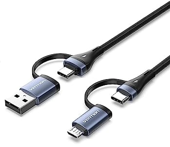 VENTION Cable USB C/Micro USB 2 Metro, 5 A Cable de Carga para Amazon Tabletas Kindle Fire, Google Pixel 7, 7a, 7 Pro, Pixel 6, 6 Pro, 6a, iPhone15 Pro/Max, Galaxy S23/S22, etc.