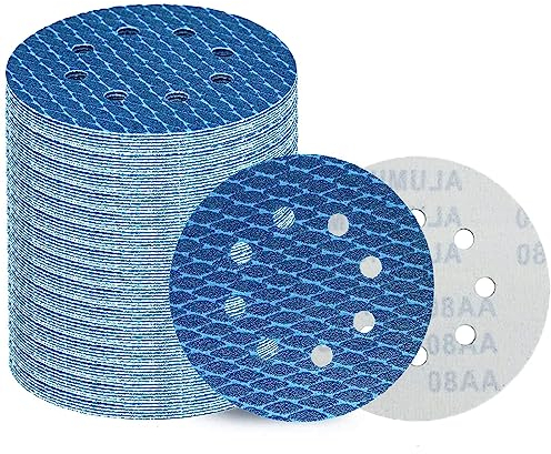 Lot de 70 disques abrasifs auto-agrippants 125 mm - 8 trous - 40 disques abrasifs en forme de Losange - Résistants à l'encrassement pour ponceuse excentrique