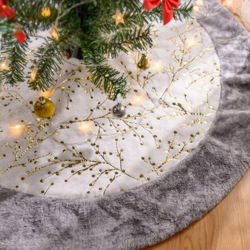 Lanpn Weihnachtsbaum Decke Christbaumdecke 90 cm, Groß Kunstfell Zweig Tannenbaum Decke Unterlage Teppich, Weihnachtsbaumdecke für Christbaumschmuck Weihnachtsdeko (Gold, 90 cm)