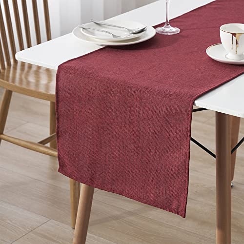 Decomira Tischläufer wasserabweisend Leinen-Optik - Fleckschutz, abwaschbar - Als Garten-Tischdecke Outdoor für Esstisch - Rot - 40x300 cm