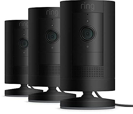 Ring Outdoor Camera Plug-In (Stick Up Cam) | HD outdoor Security Camera with Two-Way Talk, Wifi, Works with Alexa | alternative to CCTV system | 30-day free trial of Ring Home | 3 Cameras