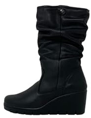 Enval Soft Stivale al polpaccio da donna zeppa 6,5 cm in vera pelle fondo memory foam Nero 4763200 (37)