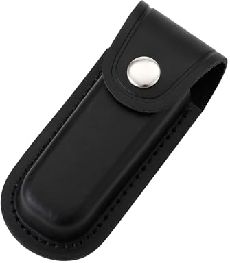 Qtcial Pocket Knife Sheath, 4 Folding Pocket EDC Knife Case, Portable Pouch Knife Leather Holster with Snap Closure and Belt Loop, Accessory for Outdoor Climbing, Camping, Cycling and Hiking, Black