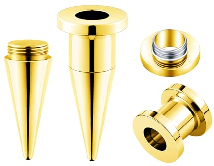Longbeauty 8G-13/16 Edelstahl Ohr Dehnstäbe Tapers Plugs Tunnels Ohrpiercing Ohrdehner Ohrstrecker Stretching Kit, Gold, Stil B, 10MM