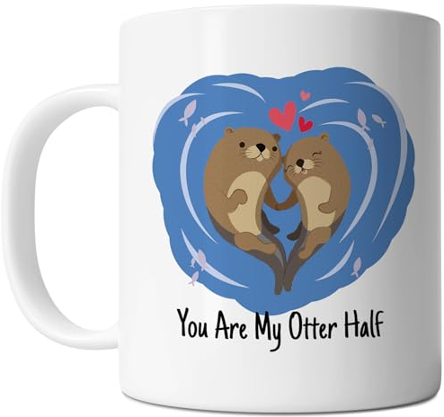 FLEXISAVVY Love You Valentine's Day Mug - You Are My Otter Half - Funny Boyfriend Girlfriend Couple Gift Idea For Mens and Womens White 11oz Ceramic Coffee Mug