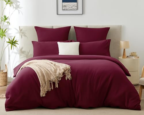 WAVVE Bettwäsche 220x240 3 teilig Weinrot Rot - Bettbezug 220 x 240 Set mit Kissenbezüge 65x65 cm, Bettwäsche-Sets 240x220 aus Mikrofaser mit Reißverschluss Weich und Bügelfrei, Burgund
