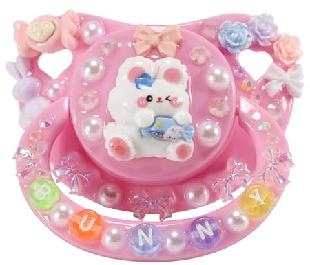 CutiePlusU Adult Sized Schnuller für Erwachsene-Big Shield DIY Handmade - Hase Rosa