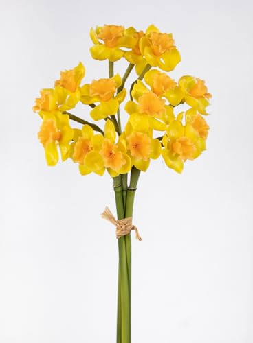 Seidenblumen Roß Narzissenbund Real Touch 50cm ZJ Kunstblumen künstliche Blumen Narzissen Osterglocken Daffodils (Gelb)