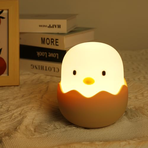 URAQT Veilleuse Enfant, Veilleuse BéBé Rechargeable USB Gradation Tactile, 1200mAh Coquille d'oeuf Silicone Veilleuse Portable, Gradation Continue, pour Chambre à Coucher, Chambre d'enfant