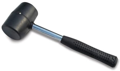 OLPRO Rubber Camping Mallet 16oz with Solid Steel Shaft, Ergonomic Grip, Shock Resistant Handle, Durable Rubber Head, Reduce Damage to Tent Pegs