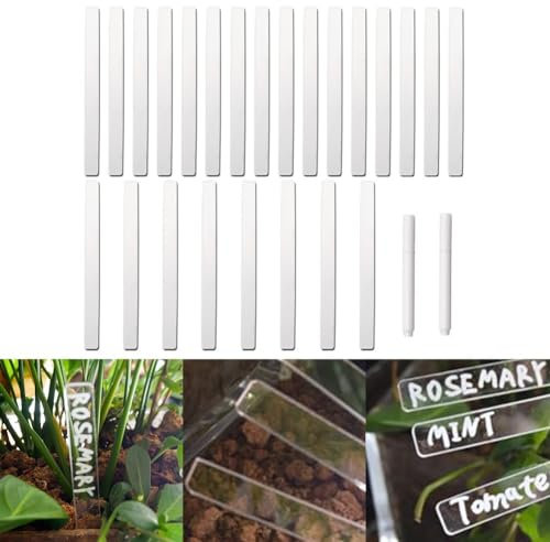 24 etichette per piante, in acrilico, riutilizzabili, trasparenti, con paletti, resistenti alle intemperie, per vivaio e giardinaggio, per fiori in vaso