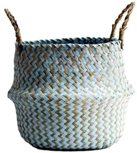 Pot De Fleur en Osier À Rayures Decor Rangement Paniers À Linge Faits À Main avec Une Poignée Panier De Ventre D'algues pour Le Jardin De Maison