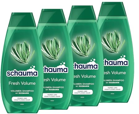Schauma Volumen-Shampoo Fresh Volume (4x 400 ml), Haarshampoo erfrischt und kräftigt den Haaransatz, Shampoo für feines und kraftloses Haar, mit Rosmarin