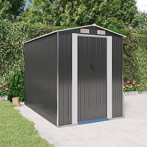 Willood Geräteschuppen mit Schiebetür Gerätehaus Gartenhaus Lagerschuppen Gartenschuppen Schuppen Anthrazit 192x274x223 cm Verzinkter Stahl