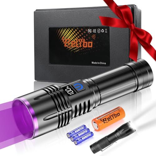 Relybo 30W 365nm UV Torch Rechargeable, Black Light Torches with Power Display, Powerful UV Light Torch Flashlight, Blacklight Ultraviolet Light for Resin Curing, Golf Ball Finder, Pet Urine Detector