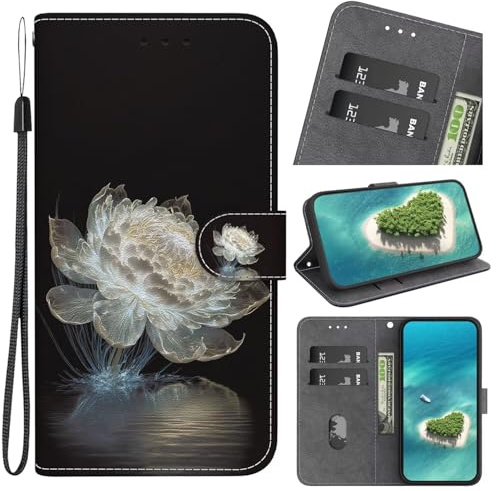 FERLAN Handyhülle Kompatibel mit LG K42 Hülle, Leder Schutzhülle Brieftasche Hülle Flip Case 3D Muster Cover mit Kartenfach Magnet Tasche Handyhüllen,Kristall Pfingstrose Blume