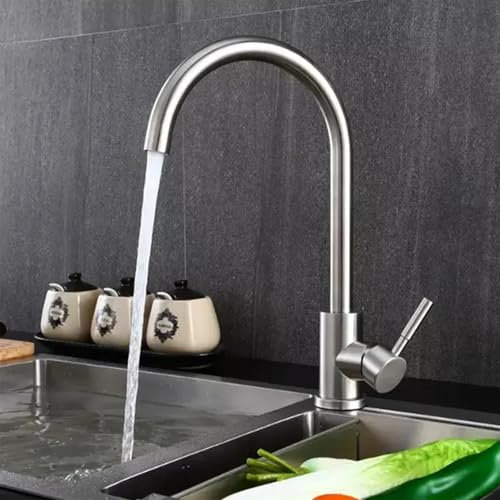 Voltix Rubinetto Lavello Cucina Acciaio Inox 304, Miscelatore Monocomando per Lavello con Beccuccio Girevole a 360 °, Attacco G3/8, Monocomando Acqua Calda e Fredda, Nichel Spazzolato