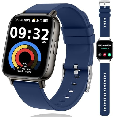 Vtkp Smartwatch 2 Zoll mit Telefonfunktion,2024 Neue Smart Watch mit 110+ Sportmodi IP68 Wasserdicht Fitnessuhr Puls-Schlaf-Monitor,Sportuhr Schrittzähler für Damen Herren-Blau