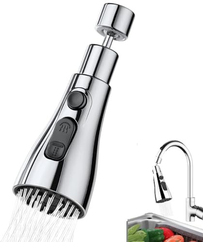 Kitchen Tap Spray Head, 360°Swivel Brushed Nickel Spout, FM22 M24 Kitchen Faucet Extender with 3 Modes, Replacement Tap Bubbler Head Aerator, Tap Extender for Kitchen Sink, G1/2