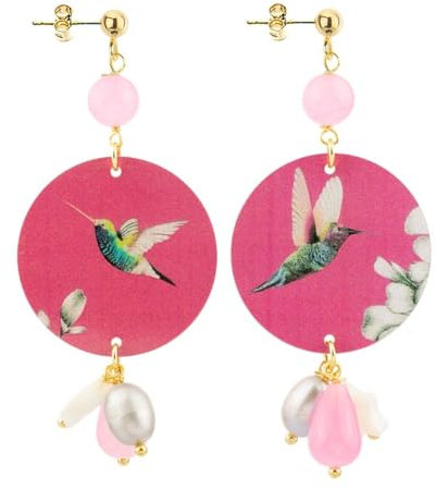 Orecchini The Circle Special Colibrì Fondo Fucsia Piccolo Rosa