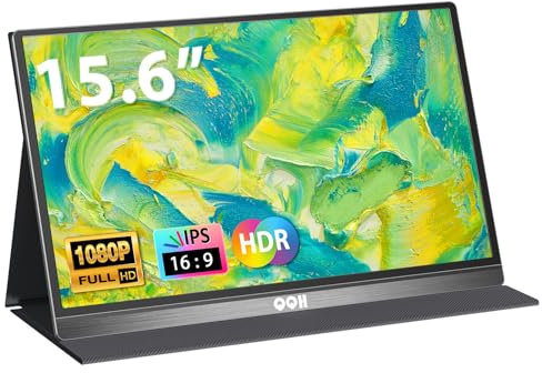 QQH Moniteur de voyage portable Full HD 1080p USB C HDMI en alliage avec étui intelligent et haut-parleur intégré, Plug & Play Deuxième écran externe ultra fin pour ordinateur portable PC
