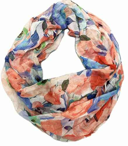 J26 Blumen Mandala Farbverlauf Kreis Seide Sommer Loop Verlauf Regenbogen Rainbow Silk Uni Rundschal Schlauchschal Stola Schal leicht 2025 Neu (BlumenB Orange)