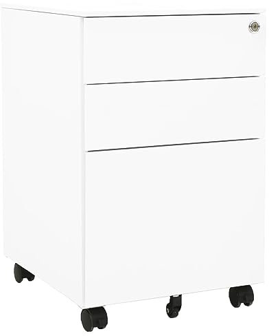 Xichuzi Aktenschrank mit Rollen, Metallschrank, Werkstattschrank, Werkzeugschrank, Büroschrank, Lagerschrank, Garagenschrank, Stahlschrank, Weiß 39x45x60 cm Stahl