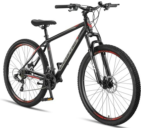 Licorne Bike Guide Premium Mountain Bike 29 pollici – Forcella ammortizzata MTB con freni a disco – Qualità tedesca – Per ragazzi e adulti (nero/rosso)