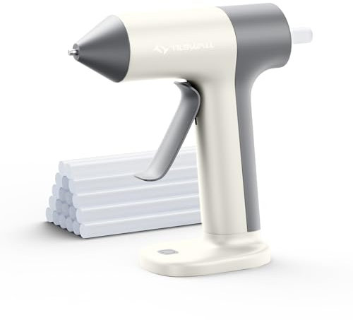 Tilswall 4V Heißklebepistole, 2000mAh Typ-C wiederaufladbar, schnelles 30s Vorheizen mit 20 Klebestiften (20x140mm), ideal für Heimwerker, Hausreparaturen und die Herstellung von Geschenken - Weiß