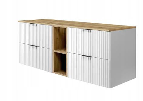 RODAN - Unterschränke fürs Bad 140 cm Weißes Regal und Arbeitsplatte 140 cm Craft Gold - Waschbeckenunterschrank - Unterschrank Waschbecken mit Zwei leise schließenden Schubladen - 46x140x57 cm