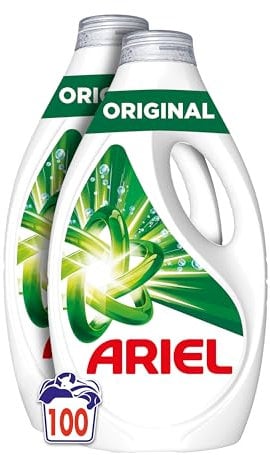 Ariel Detergente Lavadora Liquido 100 Lavados, Original, Jabon Limpieza Mejorada en Ciclos Mas Frios con la Exclusiva Tecnologia de limpieza en Frio