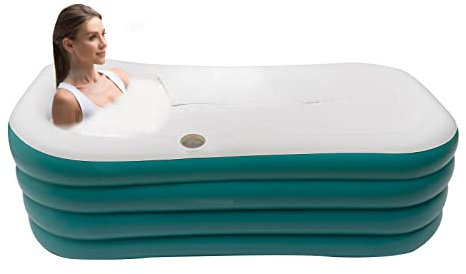 HUSPOO Bañera hinchable para adultos, plegable, 250 l de volumen y respaldo ergonómico, bañera de hielo móvil con aislamiento y cubierta, para jardín/exterior