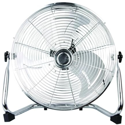 Ventilatore da appoggio in acciaio cromato con pale in alluminio e motore potente da 100W. Dotato di 3 velocità e struttura solida, è ideale per rinfrescare ambienti domestici o professionali con effi