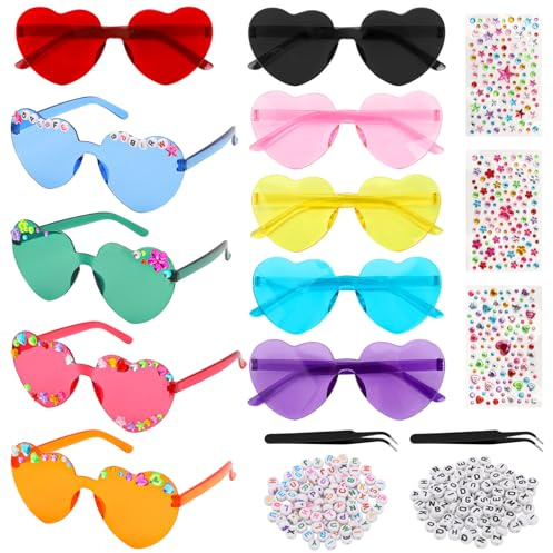 YAOSHENGUP 10 Stück Herz Sonnenbrille, Diy Herz Brille Partybrille Party Accessoires, Party ZubehöR Magische Farben Party Sonnenbrille, Lustige Brillen für Hochzeit Karneval, Kleid Accessoires