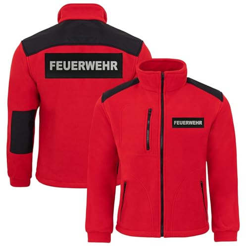 Feuerwehr Fleecejacke Herren, Einsatzjacke mit reflektierendem Aufdruck | Reißverschluss, Verstärkungen, Fleece-Pullover, Sweatjacke bedruckt mit Reflexsilber | Jacke für Dienstalltag, Übungen