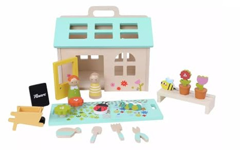 AIDNI Children's Wooden Garden House Play Set with Flowers, Plants and Accessories, Educational Toy