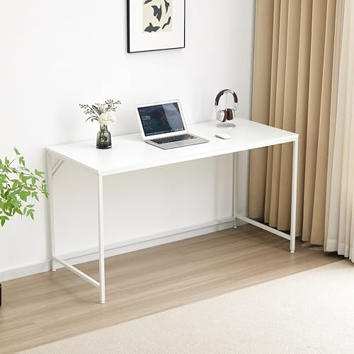 Garvishk Garvis Schreibtisch 140x60 cm – Gaming Tisch mit Regal – MDF Computertisch für Homeoffice (Weiß)