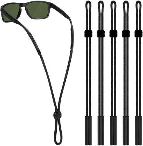 Qufiiry 5 Pcs Adjustable Eyeglass Strap, String for Glasses, Anti-Slip Glasses Strap with Silicone Grips for Sunglasses and Eyewear, Sports and Outdoor Use for Men and Women (Black)