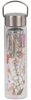 Eigenart Flowtea Mira Bouteille à thé 400 ml en verre à double paroi avec filtre en acier inoxydable, gourde avec housse en néoprène, sans BPA, pour thé, café, smoothie, 6,5 x 23 cm