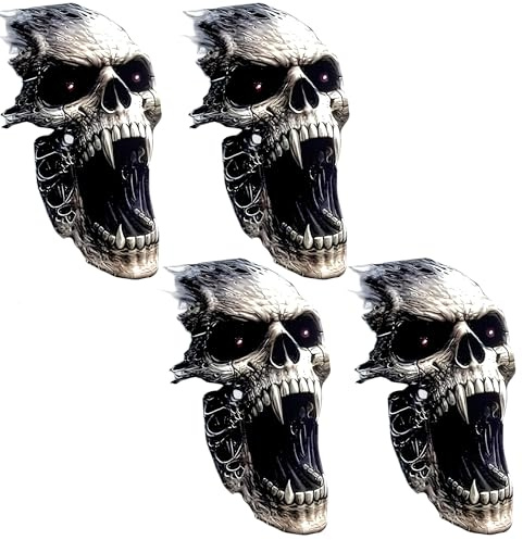 4 Stück Totenkopf Aufkleber mit Fangzahn – Wetterfester Autoaufkleber | Wetterfester Autoaufkleber mit Fangzahn Totenkopf für Motorradhelm – Auto Motorhaube und Heckscheibe – Stylischer