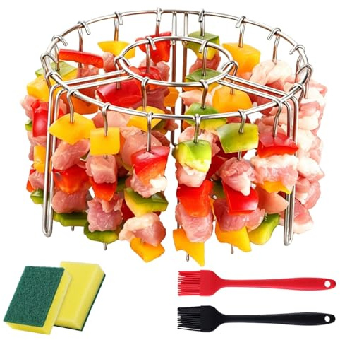 Stainless Steel Air Fryer Skewer Rack, Vertical Air Fryer Skewer Rack, Non-Stick Round Air Fryers Skewers for Kabob, Hanging Roasting Grill for Kitchen & Outdoor (12 Skewers)