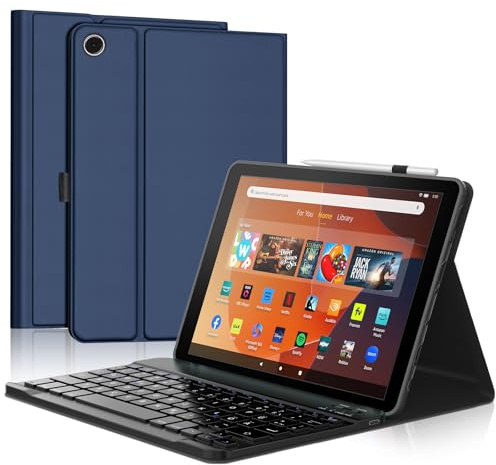 Tastatur für Fire HD 10 2023 13th /HD 10 Plus 10.1'' 2021, Dunkelblau | Hülle Tastatur für Fire HD 10/HD 10 Plus 10.1'' 2021 11 Generation Magnetisch Abnehmbarer QWERTZ Layout