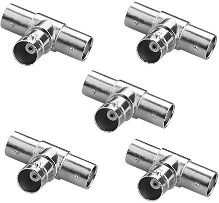 SIENOC 5 Paquete BNC-T Triple 3X Hembra Conector Adaptador para Coaxial Cable Coaxial