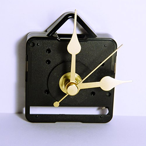 New Quartz Non Ticking (Sweep) Clock Movement Mechanism with Gold Metal Hands - DIY - Fittings - (Long - Total Shaft Length 22mm) (48mm Spade)