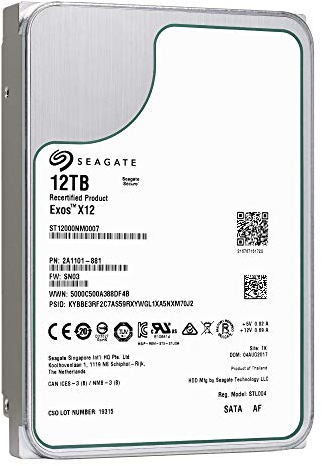 Seagate EXOS X12 12TB SATA 6 Go/s 256 Mo de cache disque d'entreprise 8,9 cm (St12000nm0007) (certifié reconditionné)
