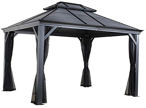 Sojag Pavillon Mykonos 484 cm x 364 cm x 306 cm (L × B × H) Terrassenüberdachung 12 x 16 inkl. Moskitonetz – Farbe: anthrazit